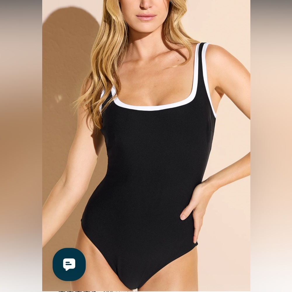 Stylest DreamSculpt Square Neck One-Piece Swimsuit - Black with White Trim